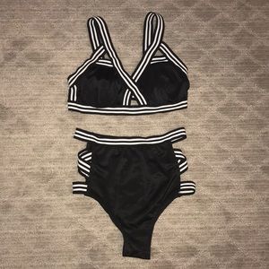 Black and white high waisted bikini